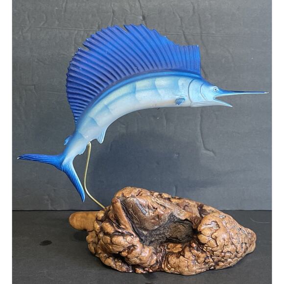 Vintage JOHN PERRY Blue Marlin Swordfish Jumping Out Water Sculpture